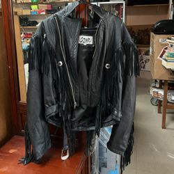 Vintage 80s Black Leather Fringe Jacket - Western Belt - Czar Size M