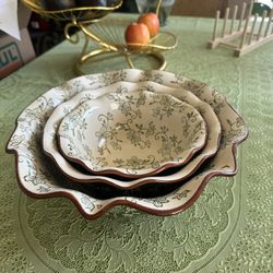 Temp-tations Green Floral Lace Nested Bowl Set 1Q. 2Q. 3.5Q