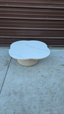 32" White Oval Stone Top Coffee Table