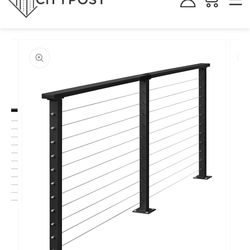 6 ft Deck Cable Railing – 36” Base Mount (Black/Stainless) – 3 Posts + Top Rail