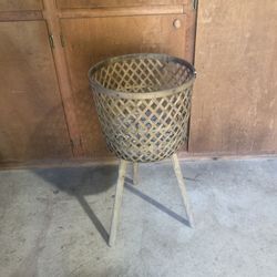 Woven Plant Stand With 3 Bamboo Legs
