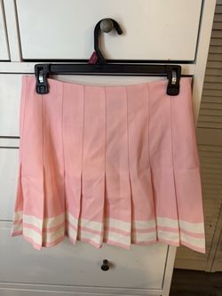 Pink Pleated Mini Skirt with Stripe Hem