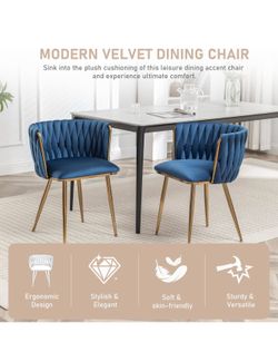 Velvet Dining Chairs set of 2 navy blue