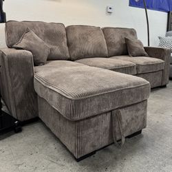 NEW Sectional w/ Pull Out Sleeper, Corduroy Sofa Bed, USB-A & USB-C Charing Ports, Reversible Chaise w/ Large Storage 