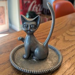 Mid Century Modern/Vintage Metal Kitty Cat Ring Holder, Jewelry Tray