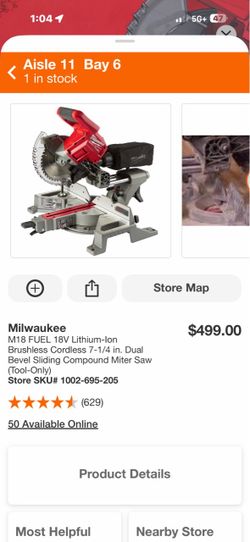 Milwaukee M18 FUEL 18V Lithium-lon Brushless Cordless 7-1/4 in. Dual Bevel Sliding Compound Miter Saw (Tool-Only)$390
