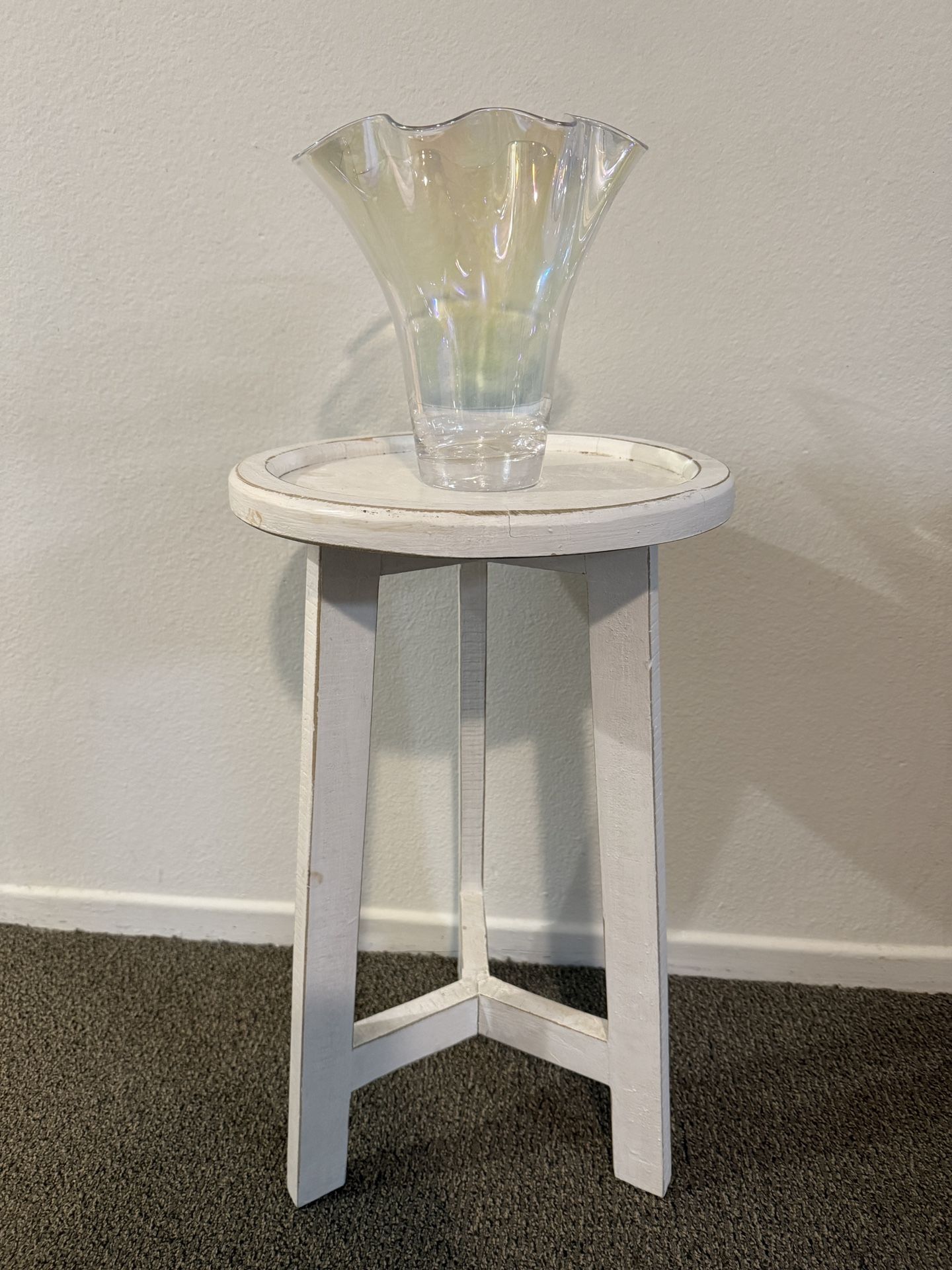 Rustic White Accent Stool / Plant Stand