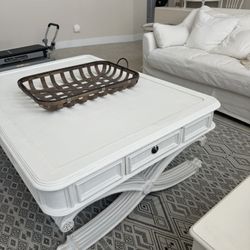 Heavy Refinished Solid Wood White Coffee Table