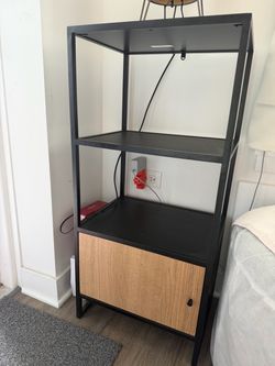 Black end bed side table tower 4 tier shelf closet entry bath storage door great for college dorm