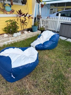 Marine Blue and White Bean Bag Chairs Set of 2