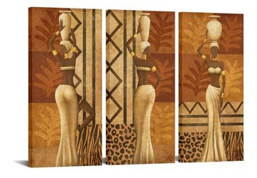 3 Pieces African Women Canvas Art Ethnic Ancient Black Woman Dance Artwork 16X32 IN