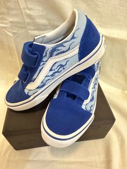 Vans Kids Old Skool V "Camo Flame" Blue Sneakers (Size 2 Kids) -