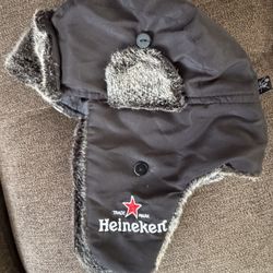 Heineken Beer Lightweight Trapper Style Ear Flap Fur 