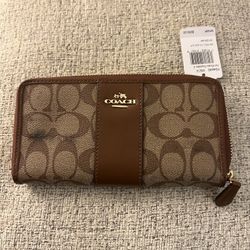 Coach Signature PVC & Leather Zip Around Wallet - Khaki & Oxblood - $250 MSRP!