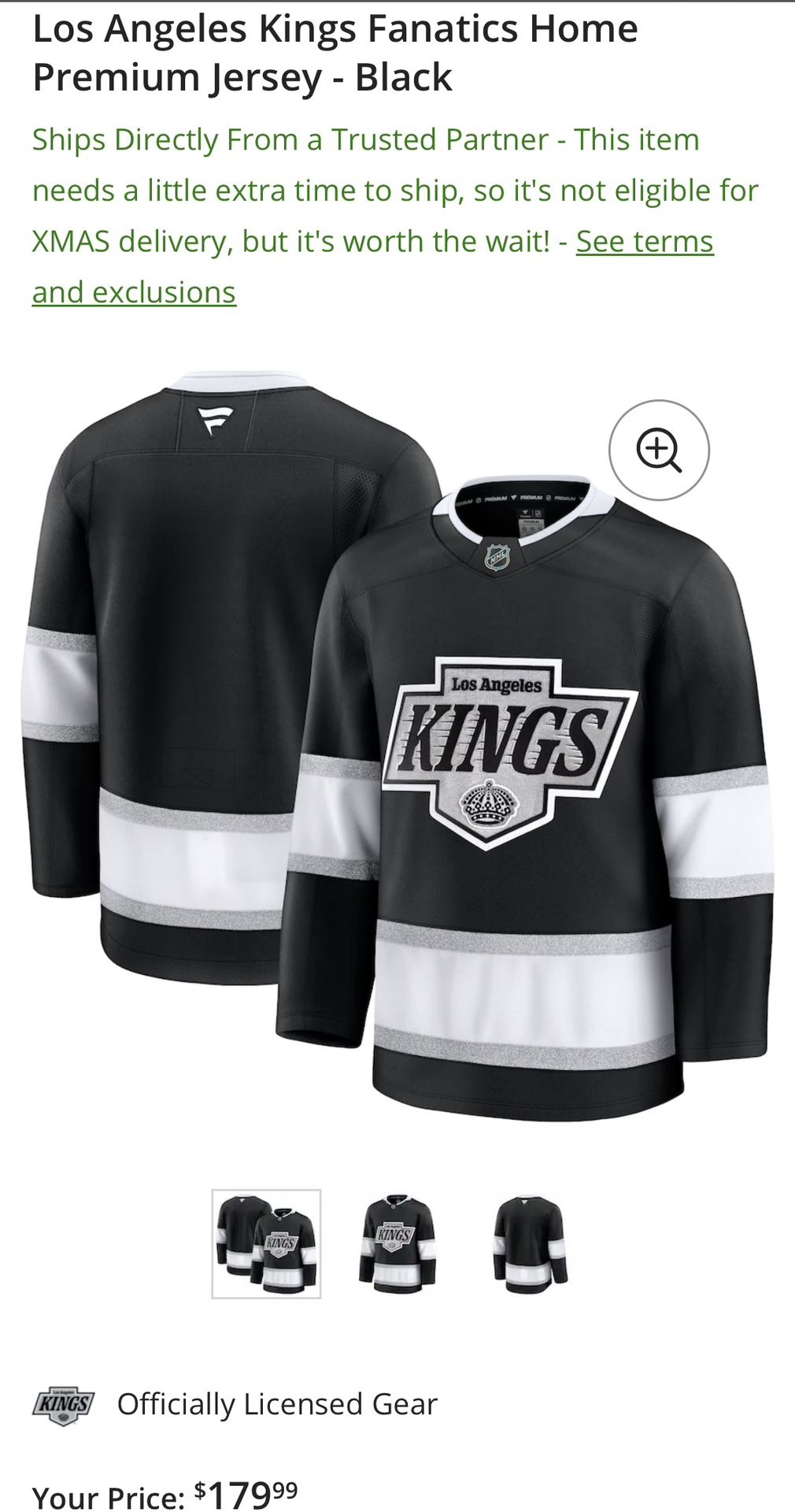 LA Kings Fanatics Black Premium Jersey