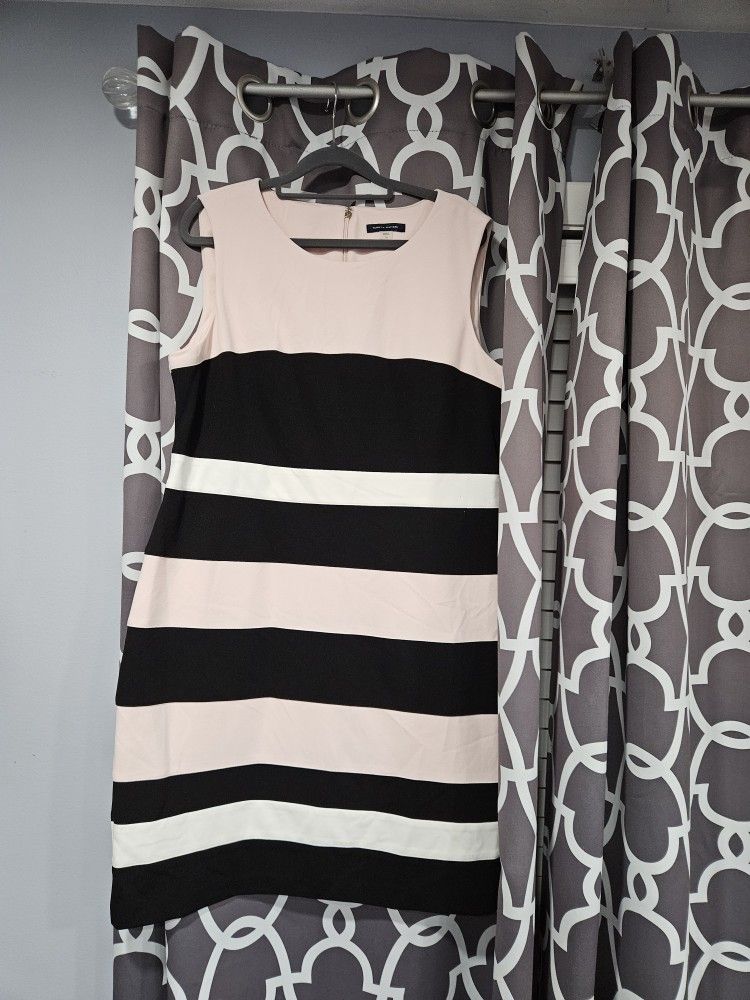 Tommy Hilfiger Womens Pale Pink Blk/White Stripe Sleeveless Dress Sz 16