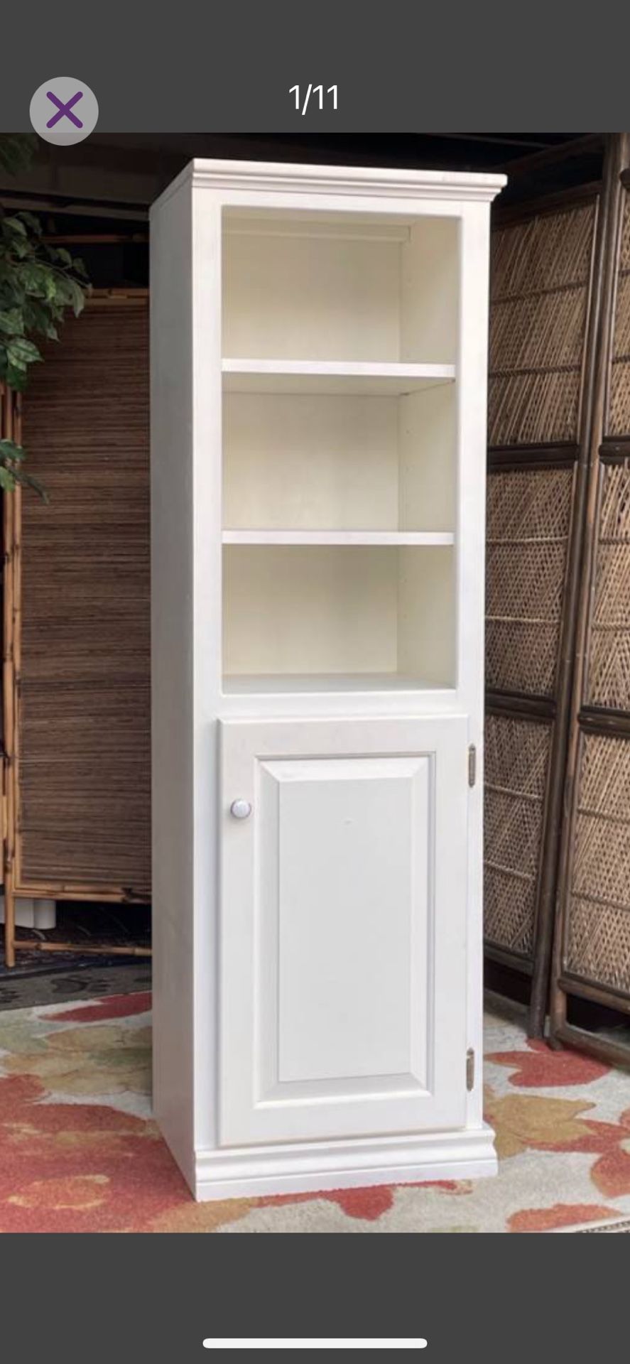 White Wood Cabinet Shelf with Door - 61H x 19W x 18D