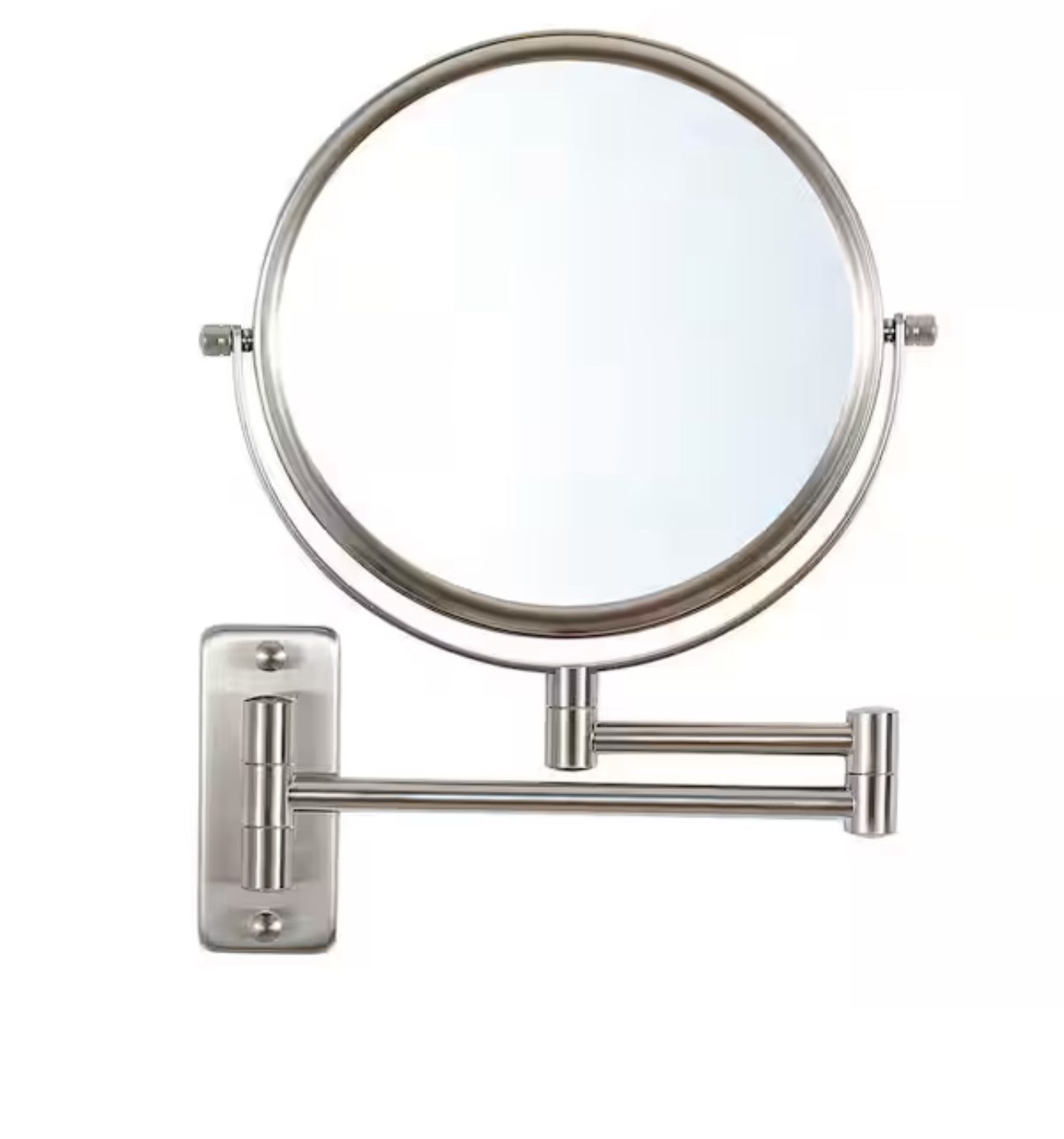 8 in. W x 8 in. H Small Round 2-Side 1X/10X Magnifying Telescopic Bathroom Wall Makeup Mirror in Brushed Nickel V3