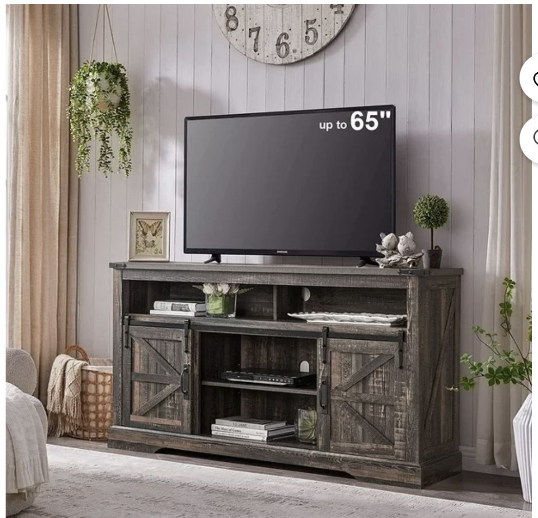 OKD Farmhouse TV Stand for TVs up to 70", Rustic Console Entertainment Center Television Table with Adjustable Shelf for liveing Room, Dark Rustic Oak