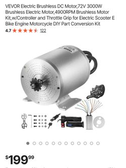 Electric Brushless DC Motor,72V 3000W W/Controller 