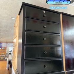 Black Solid Pine 5 Drawer Dresser w/ Lock 