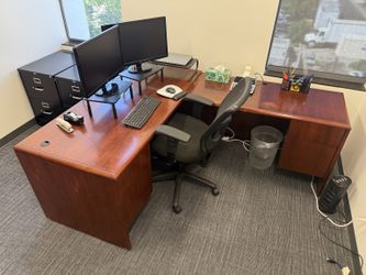 Premium L-Shaped Executive Office Desks - Cherry Finish (3 Available)