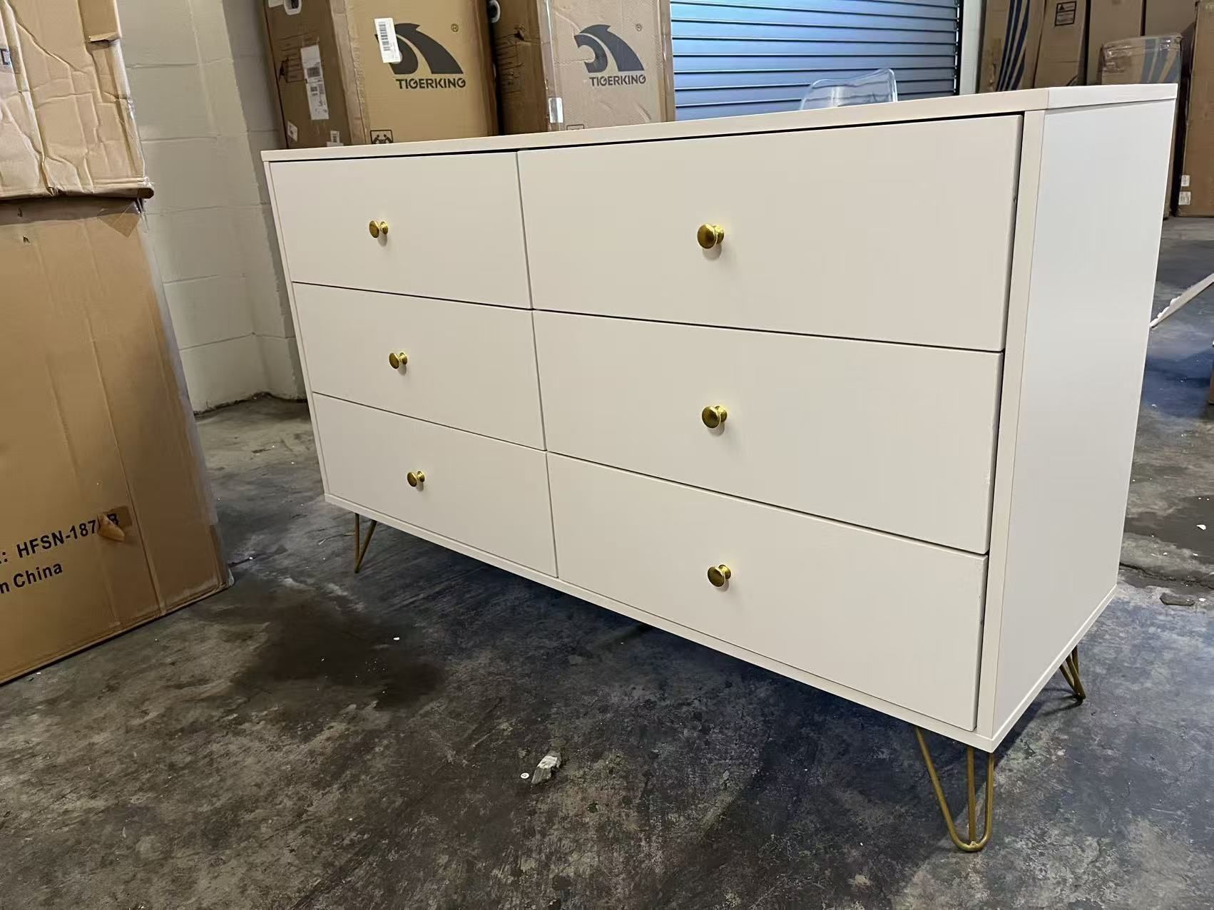 White Dresser for Bedroom, 6 Drawer Dresser with Golden Handles, Large Storage Cabinet, Modern Chest of Drawers Organizer Storage for Hallyway, Entryw