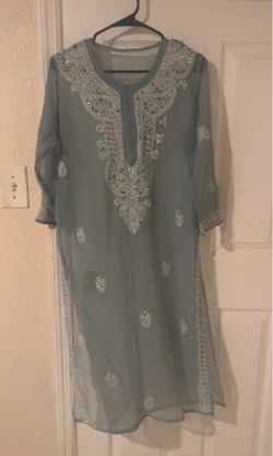Light Blue Embroidered Chiffon Kurti