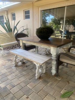Farmhouse Dining Table with Matching Bench