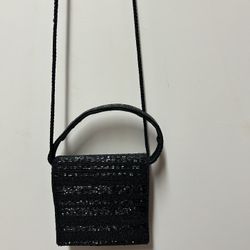 Black Beaded Evening Bag, Hand Held Or Shoulder Strap
