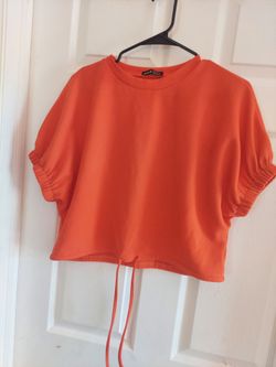 SHEIN Orange Crop Top with Drawstring Hem