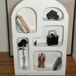 Modern Pueblo Cave Style Designer White Linen Plaster Bookcase