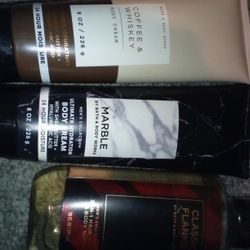 Men's Body wash, Body Cream, And Lotion From Bath And Body Works.. Also Women's Body Spray From Victoria Secrets 