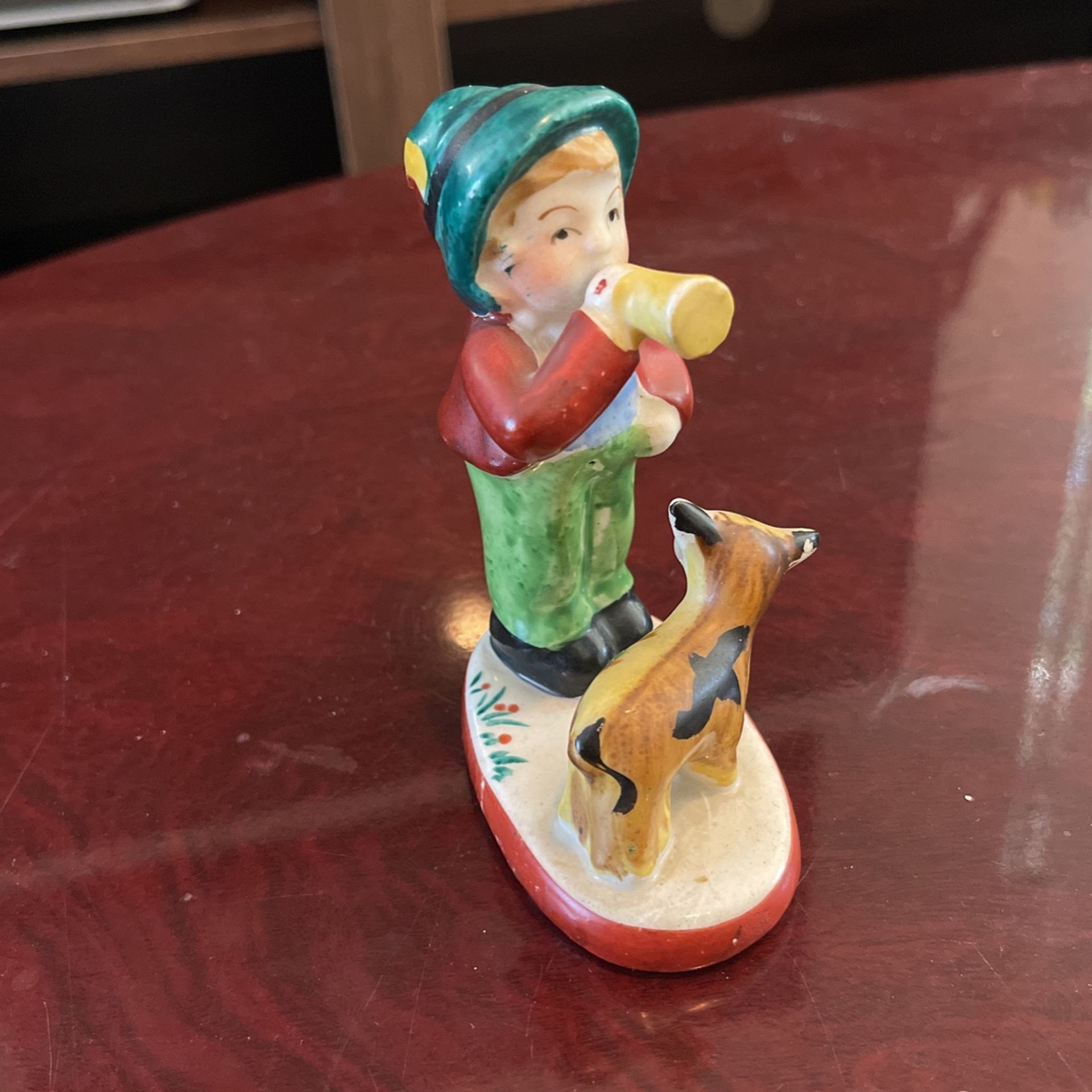Occupied Japan Trumpet Boy With Dog Figurine