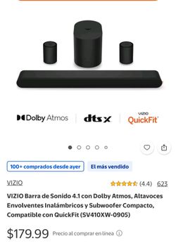 VIZIO Barra de Sonido 4.1 con Dolby Atmos, Altavoces
Envolventes Inalámbricos y Subwoofer Compacto
Compatible con QuickFit (SV410XW-0905)