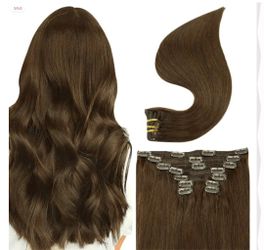 12" 7 piece remy clip-in hair extensions brown