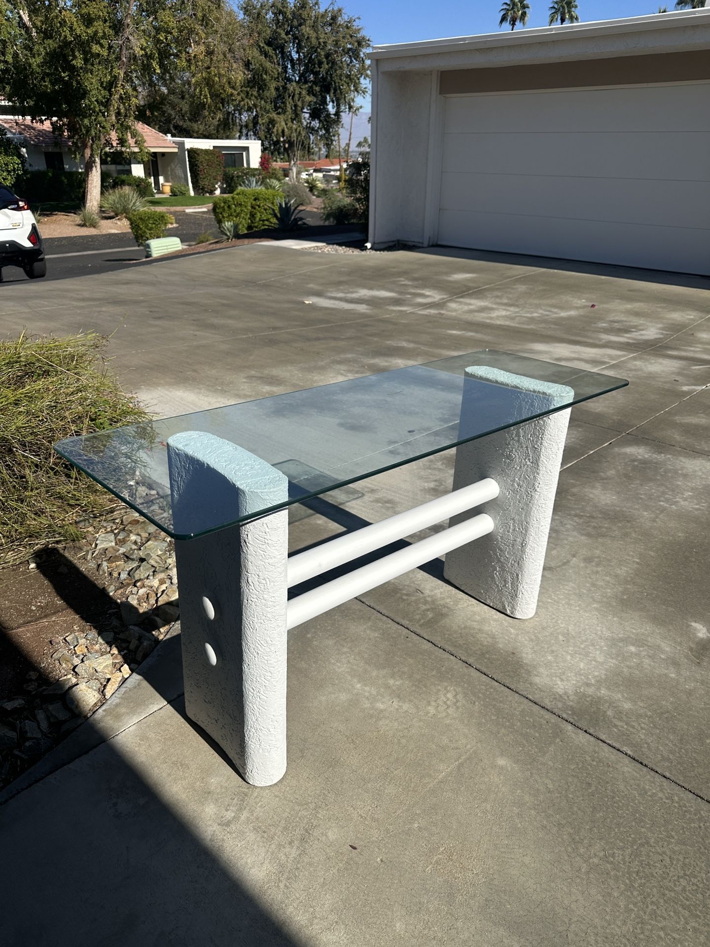 Sculptural Glass-Top Console Table – Modern Desert Style