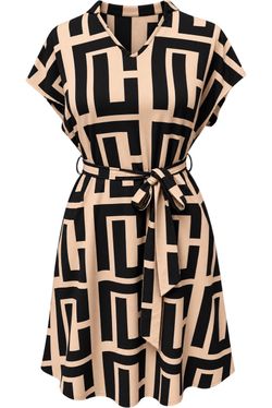 Geometric Print Belted Dress
