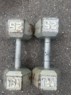Pair cast ion 25lbs dumbbells