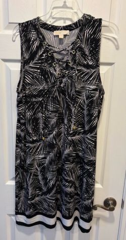 Michael Kors Black & White Palm Print Lace-Up Dress women’s size XL - Simi Valley