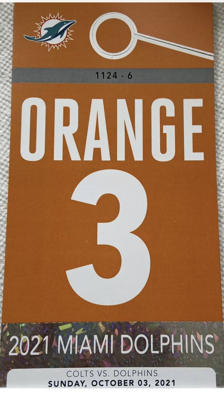 Miami Dolphins Indianapolis Colts Orange Parking Pass 10/3 Tailgate 