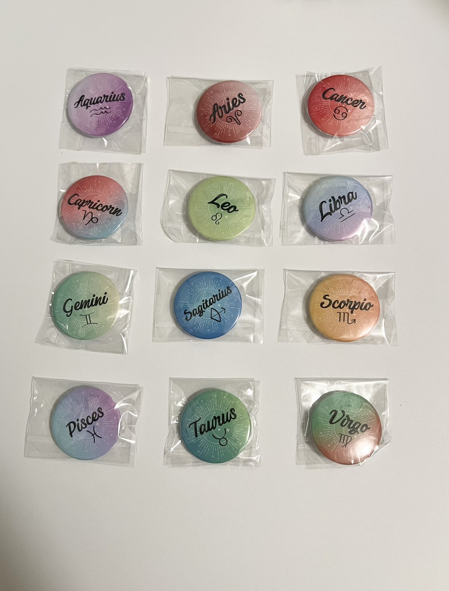 Zodiac Sign Pin Back Buttons