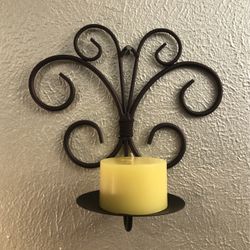 2 San Miguel Iron Scroll Pillar Candle Wall Sconce Holder