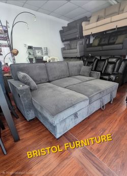 🔥 Sofa Bed, Dark Gray Corduroy Fabric, Reversible Chaise, New in The Box