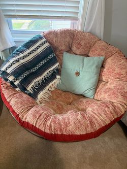 Red & Cream Paisley Patterned Fabric Papasan Chair