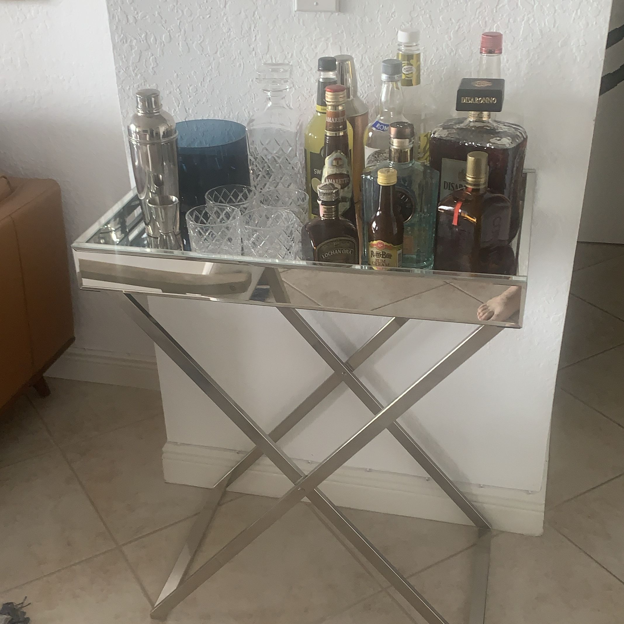 Modern Chrome Bar Serving Tray Table