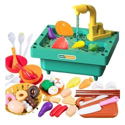 Kitchen Sink Toy, 39 Pieces Kids Kitchen Playset, BPA Free Water Table Toys for 1-3 Years Old Kids, Play Sink with Running Water with Water Circulatio