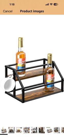 Coffee Syrup Rack Organizer, Syrup Bottle Holder Stand for Coffee Bar, 2-Tier 8 Bottles Storage Shelves for Syrup, Wine, Dressing for Kitchen Countert