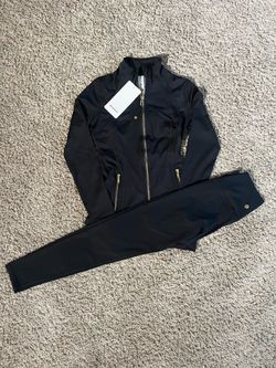 Lululemon black gold zipper define jacket and leggings