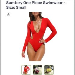 Long Sleave sexy Red NWT One piece swimsuit